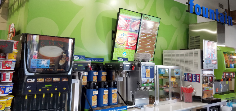 Refreshment bar in convenience store