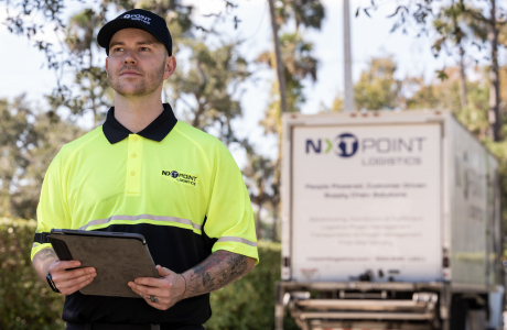 home delivery man with ipad